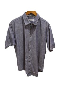 James Campbell Chambray Blue Button Up Short Sleeve Shirt SZ XL